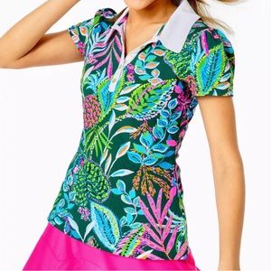 Lilly Pulitzer UPF 50+ Luxletic Frida Puff Sleeve Polo Multi Sunshine Jungle.